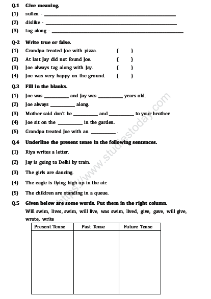 CBSE Class 2 English Worksheet Set J